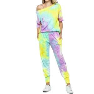 NEW ELLIS riki tie dye jogger set in magenta mix